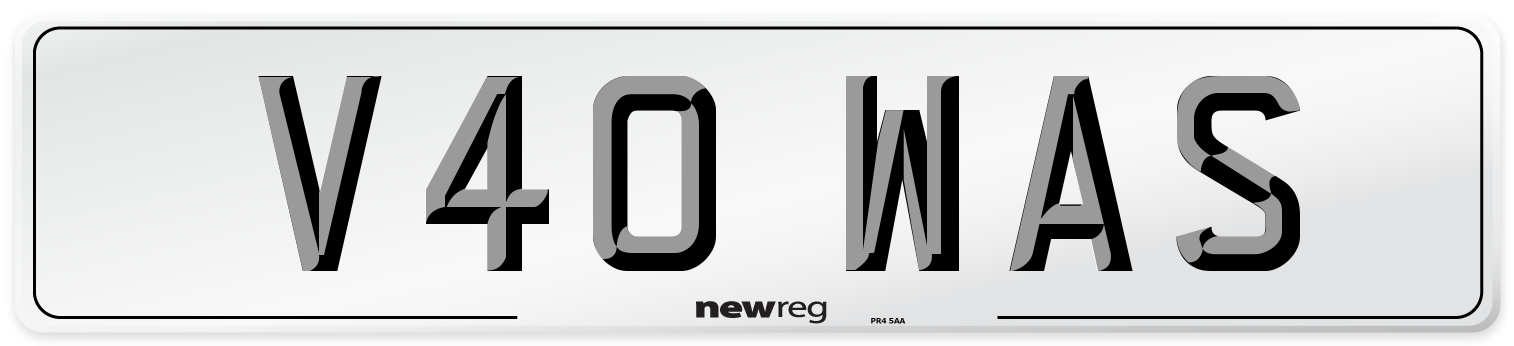 V40 WAS Number Plate from New Reg
